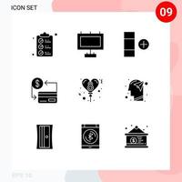 9 Universal Solid Glyph Signs Symbols of day balloon new society cashless Editable Vector Design Elements