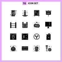 Universal Icon Symbols Group of 16 Modern Solid Glyphs of signaling protection dressing barbed presentation Editable Vector Design Elements