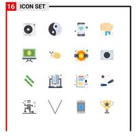 Mobile Interface Flat Color Set of 16 Pictograms of click spa style washing wifi Editable Pack of Creative Vector Design Elements