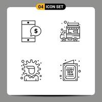 Set of 4 Vector Filledline Flat Colors on Grid for mobile money dollar truck solution Editable Vector Design Elements