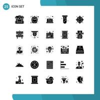 Set of 25 Vector Solid Glyphs on Grid for database lab offer test tube Editable Vector Design Elements