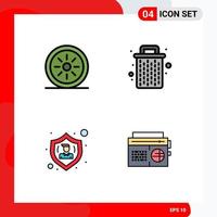 User Interface Pack of 4 Basic Filledline Flat Colors of food protect basket garbage radio Editable Vector Design Elements