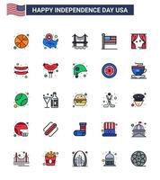 USA Happy Independence DayPictogram Set of 25 Simple Flat Filled Lines of entertainment united location pin states cityscape Editable USA Day Vector Design Elements