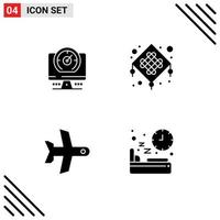 Modern Set of 4 Solid Glyphs and symbols such as compass takeoff location new year vehicle Editable Vector Design Elements