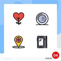 Modern Set of 4 Filledline Flat Colors Pictograph of heart plate tree drinks compass Editable Vector Design Elements