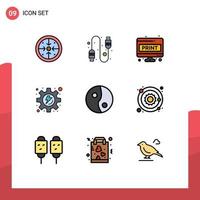 Mobile Interface Filledline Flat Color Set of 9 Pictograms of yin process computer sheet gear screen page Editable Vector Design Elements