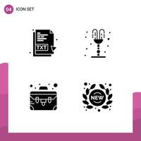 Editable Vector Line Pack of 4 Simple Solid Glyphs of txt case file romance label Editable Vector Design Elements