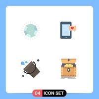 conjunto de 4 paquetes de iconos planos comerciales para elementos de diseño vectorial editables herramienta de burbujas de chat de joyería de fuego de diamante vector