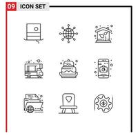 Pictogram Set of 9 Simple Outlines of cake doodle web caravan property Editable Vector Design Elements