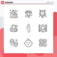 Pack of 9 creative Outlines of information i clock support help Editable Vector Design Elements