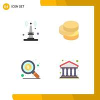 Set of 4 Vector Flat Icons on Grid for internet search things money city Editable Vector Design Elements