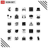 Pack of 25 creative Solid Glyphs of site design duties workplace table Editable Vector Design Elements