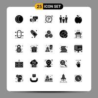 25 Thematic Vector Solid Glyphs and Editable Symbols of school apple mark health couple Editable Vector Design Elements