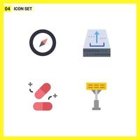 Group of 4 Flat Icons Signs and Symbols for compass pills archive office science Editable Vector Design Elements