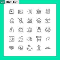 User Interface Pack of 25 Basic Lines of eye fire soccer burning phone Editable Vector Design Elements