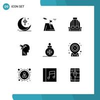 Modern Set of 9 Solid Glyphs Pictograph of brian imaginaton achievement imagination form camping Editable Vector Design Elements