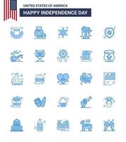 Modern Set of 25 Blues and symbols on USA Independence Day such as star shield police usa drink Editable USA Day Vector Design Elements