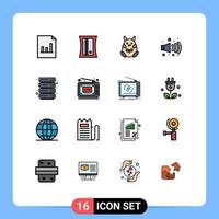 Pack of 16 Modern Flat Color Filled Lines Signs and Symbols for Web Print Media such as live server baby hosting pollution Editable Creative Vector Design Elements