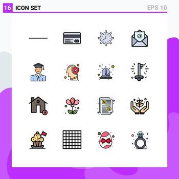 Editable Vector Line Pack of 16 Simple Flat Color Filled Lines of student mail deadline email watch Editable Creative Vector Design Elements