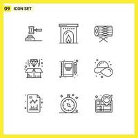 Pack of 9 Modern Outlines Signs and Symbols for Web Print Media such as delivery st hotel parade instrument Editable Vector Design Elements