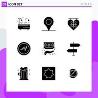 Pack of 9 Modern Solid Glyphs Signs and Symbols for Web Print Media such as arrow private heart funds financing Editable Vector Design Elements