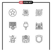 Editable Vector Line Pack of 9 Simple Outlines of storage devices details timing processing Editable Vector Design Elements