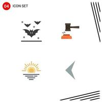 Set of 4 Vector Flat Icons on Grid for bat judge night court legal Editable Vector Design Elements