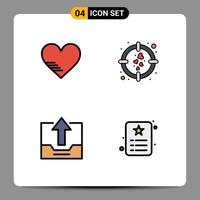 Modern Set of 4 Filledline Flat Colors Pictograph of heart close favorite target office Editable Vector Design Elements