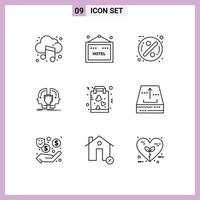 paquete de contorno de 9 símbolos universales de elementos de diseño de vector editables de cara de identidad de insignia de escudo favorito
