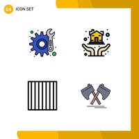 4 User Interface Filledline Flat Color Pack of modern Signs and Symbols of gear pasta hand protection hands hatchet Editable Vector Design Elements