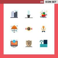 Mobile Interface Flat Color Set of 9 Pictograms of belt hard hat gifts chemical test Editable Vector Design Elements