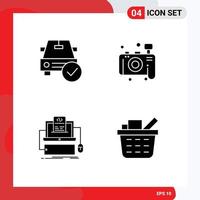 User Interface Pack of 4 Basic Solid Glyphs of car coding done photo monoblock Editable Vector Design Elements