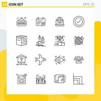 Universal Icon Symbols Group of 16 Modern Outlines of wireframe ui internet layout network Editable Vector Design Elements