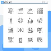 Set of 16 Modern UI Icons Symbols Signs for bottle thumbnails media grid rain Editable Vector Design Elements