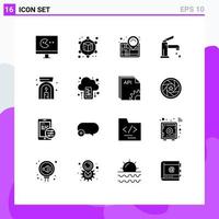 Universal Icon Symbols Group of 16 Modern Solid Glyphs of cloud lamp success aroma spa lamp faucet Editable Vector Design Elements