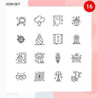 Pack of 16 Modern Outlines Signs and Symbols for Web Print Media such as board investment upload growth success Editable Vector Design Elements