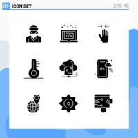 Solid Glyph Pack of 9 Universal Symbols of weather temperature marketing zoom in pinch Editable Vector Design Elements