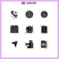 Set of 9 Modern UI Icons Symbols Signs for reading information decentralized book target Editable Vector Design Elements