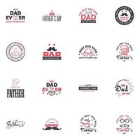 Happy Fathers day greeting hand lettering badges 16 Black and Pink Typo isolated on white Typography design template for poster banner gift card t shirt print label sticker Retro vintage style vector