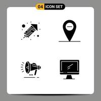 Group of 4 Modern Solid Glyphs Set for rocket computer minus loud speaker device Editable Vector Design Elements