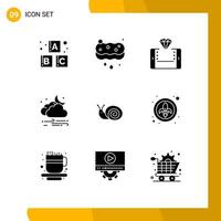 Universal Icon Symbols Group of 9 Modern Solid Glyphs of bug moon online windy weather Editable Vector Design Elements