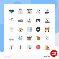 User Interface Pack of 25 Basic Flat Colors of spa injection school drop page Editable Vector Design Elements