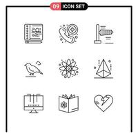 Group of 9 Modern Outlines Set for laboratory back to school wind atom small Editable Vector Design Elements