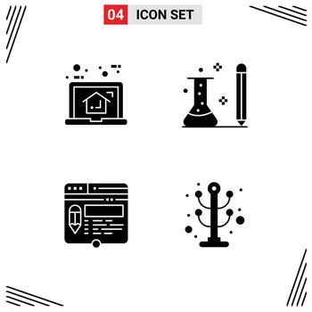 Editable Vector Line Pack of 4 Simple Solid Glyphs of home science plan information layout Editable Vector Design Elements