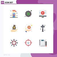 Universal Icon Symbols Group of 9 Modern Flat Colors of management finance vegetarian business magnifier Editable Vector Design Elements