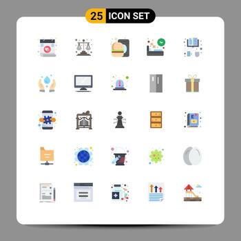 Mobile Interface Flat Color Set of 25 Pictograms of distance learning time drink sleep diet Editable Vector Design Elements