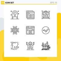 Set of 9 Modern UI Icons Symbols Signs for learning book learning transportation subway Editable Vector Design Elements