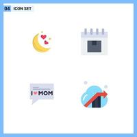 Pack of 4 Modern Flat Icons Signs and Symbols for Web Print Media such as moon message romantic night management mom Editable Vector Design Elements