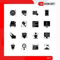 Modern Set of 16 Solid Glyphs Pictograph of disabled iphone day android smart phone Editable Vector Design Elements