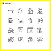 Pictogram Set of 16 Simple Outlines of protection medal building award badge property Editable Vector Design Elements